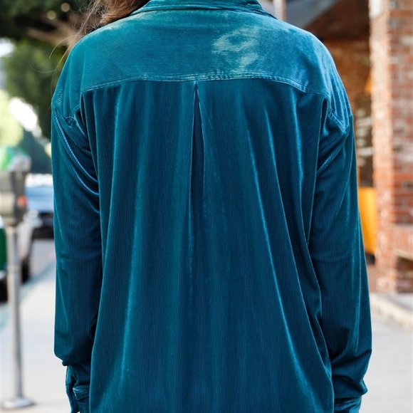 Teal Corduroy Velvet Oversized Shirt - Picture 5 of 7